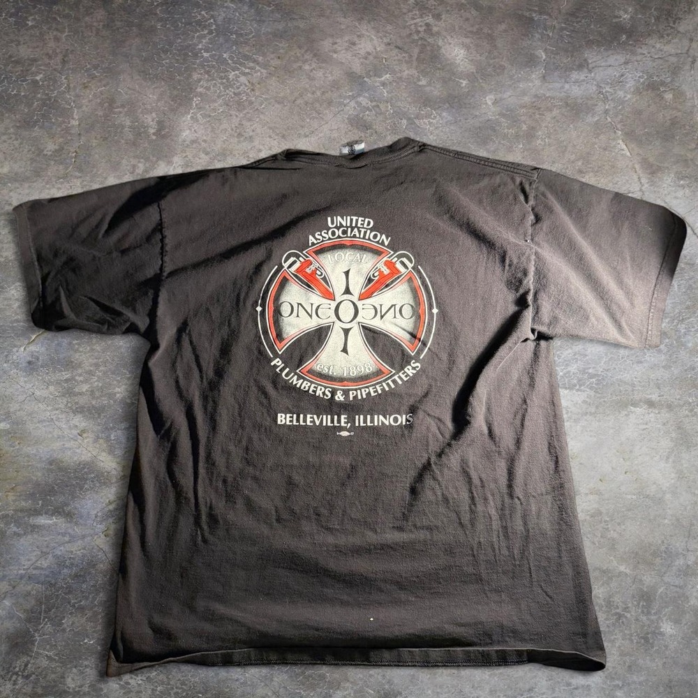 Union Made Plumbers Pipefitters Local 101 Belleville IL Pocket T-Shirt 2XL Black